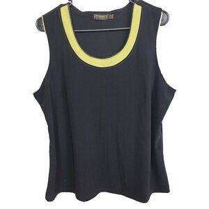 Picadilly Fashions Womens Tank Top Size XL Black Yellow Stretch Knit Minimalist